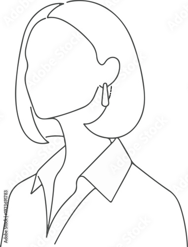 Minimalist outline of a woman wearing a collared shirt and an earring