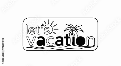Minimalist summer holiday graphic with sun, palm tree, and text