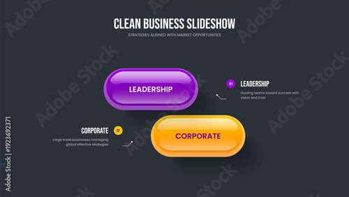 Project Proposal Two Step Diagram Slide Layout. Modern Profile 2 Element Infographic Presentation Design. Enterprise Planning Frame Template Vector Illustration.