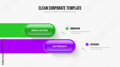Market Performance 2 Option Diagram Frame Layout. Professional Planning Two Step Infographic Slideshow Design. Corporate Solution Slide Template Vector Illustration.