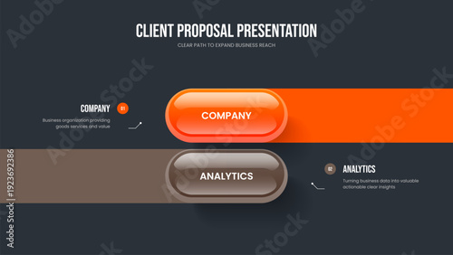 Financial Planning Presentation Design Vector Illustration. Modern Plan 2 Option Infographic Slideshow Template. Creative Profile Two Step Diagram Slide Layout.