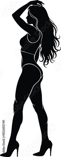 Sexy female silhouette in high heels, elegant woman body profile vector illustration, black fashion model isolated on white background design