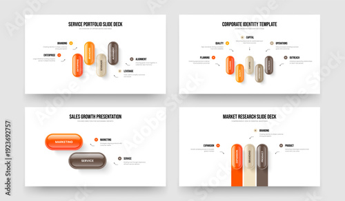 Financial Solution 4 5 2 3 Step Diagram Slideshow Design Set. Product Campaign Four Five Two Three Element Infographic Slide Layout Vector Illustration Collection.