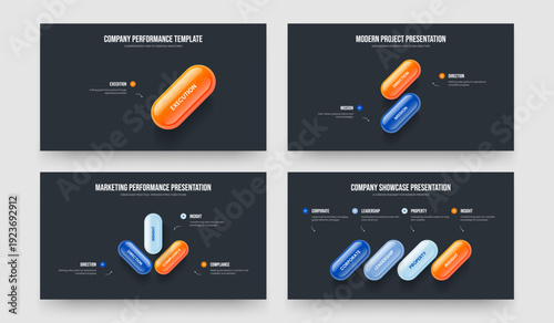 Digital Visualization One Two Three Four Element Infographic Frame Template Vector Illustration Bundle. Company Review 1 2 3 4 Step Diagram Slide Design Set.