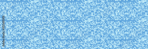 Blue tiles pattern. Classic seamless mosaic. Square swimming pool texture. Simple bathroom background. Wall or floor design template. Ceramic surface concept. Vector illustration.