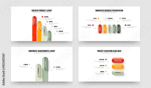 Market Innovation Four Five Two Three Element Infographic Presentation Design Vector Illustration Bundle. Creative Solution 4 5 2 3 Step Diagram Frame Template Set.