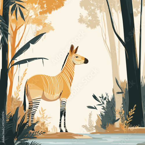 Curious Okapi in Jungle Clearing