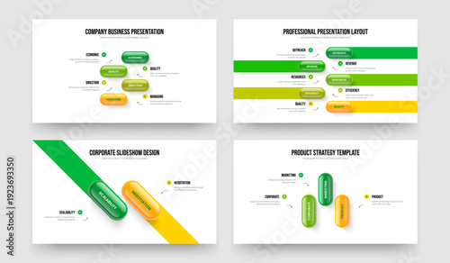 Product Review Four Five Two Three Step Diagram Slideshow Design Vector Illustration Collection. Creative Analysis 4 5 2 3 Option Infographic Presentation Layout Bundle.