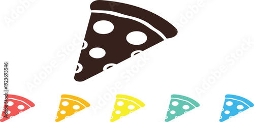 Pizza Slice Icon Set in Colorful Flat Design with Cheese and Toppings for Fast Food Menu, Restaurant Branding, Delivery Apps, and Snack Graphics