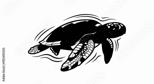 Silhouette of a sea turtle swimming with stylized water ripples