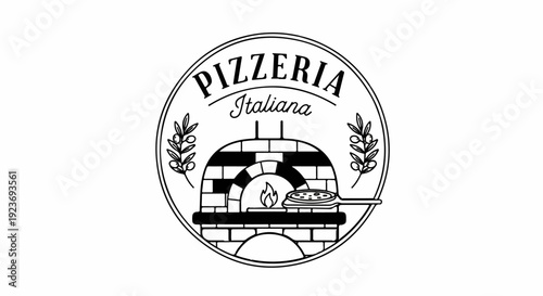 Rustic Italian Pizzeria Logo with Brick Oven, Pizza & Olive Branches