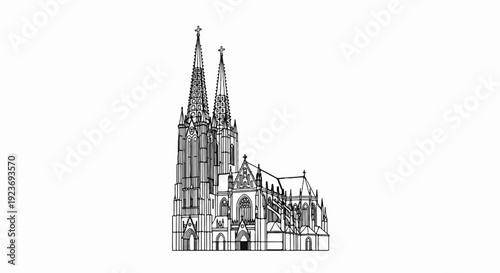 Ornate gothic cathedral structure with twin spires and flying buttresses