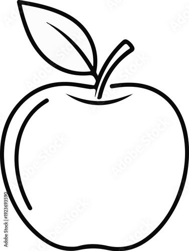Simple outline of a single red apple with a stem and a leaf