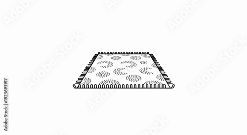 Perspective view of a patterned rug with a textured border