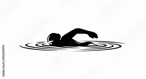 Silhouette of a swimmer in stylized water ripples
