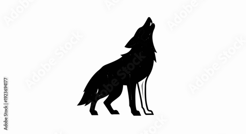 Silhouette of a wolf howling with rough, sketchy outline