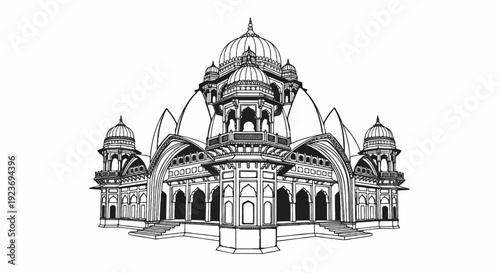 Ornate Indian palace with multiple domes, arches, and intricate facade detailing