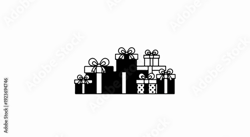 Pile of stacked gift boxes with bows, a festive display