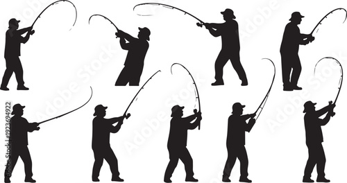 Silhouettes of people cracking whips in various dynamic poses