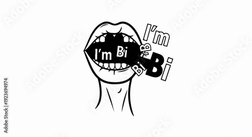 Open mouth announcing "I'm Bi" with bold text and outlines