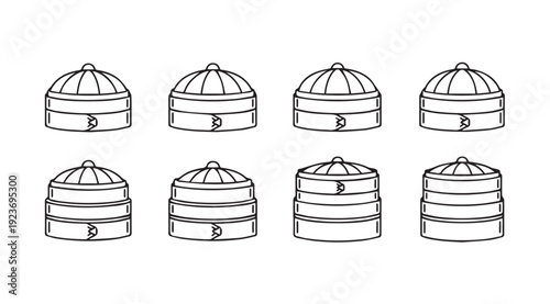 Bamboo Steamer Baskets Stacked Line Art