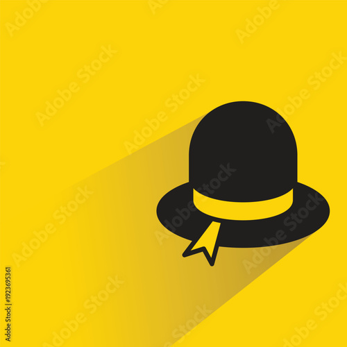 fashion top hat icon with shadow on yellow background