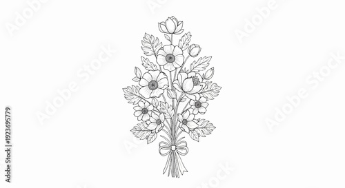 Sketch of a floral arrangement with a bow at the bottom