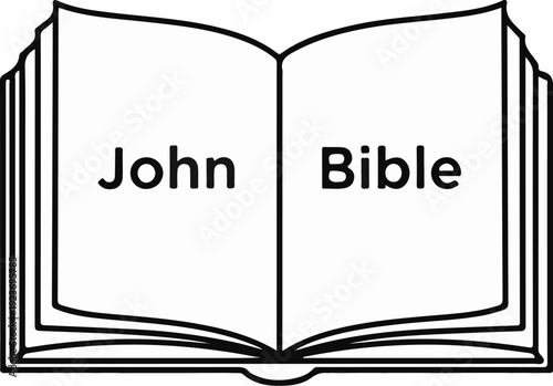 Open book with 'John' on left page and 'Bible' on right page