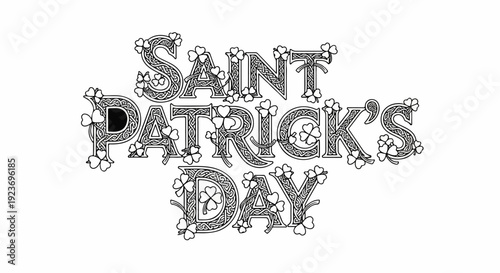 Ornate text with shamrocks proclaiming Saint Patrick's Day in Celtic style