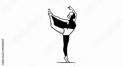 Person in a dynamic yoga pose, arms extended upwards and leg flexed