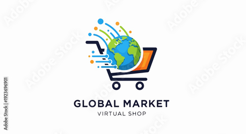 Shopping cart with planet earth inside, symbolizing global e-commerce