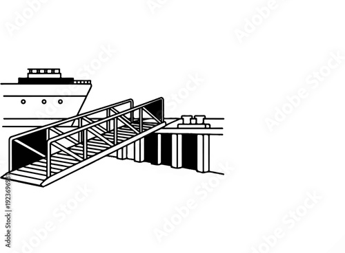 Ship connected to dock with gangway