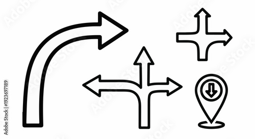 Set of diverse navigation and direction pointers, including arrows