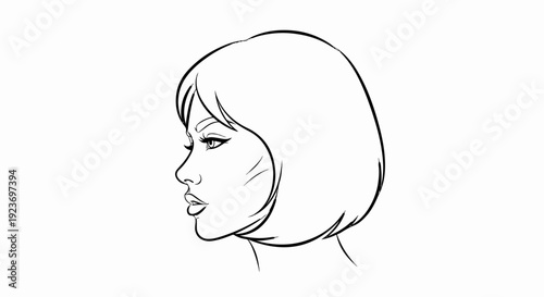 Profile of a woman with short hair and defined features, rendered in black ink