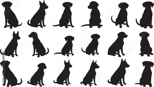 Collection of various dog breeds in black silhouette form