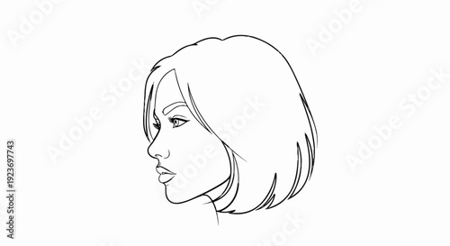 Profile sketch of a young woman with bobbed hair and striking eyes