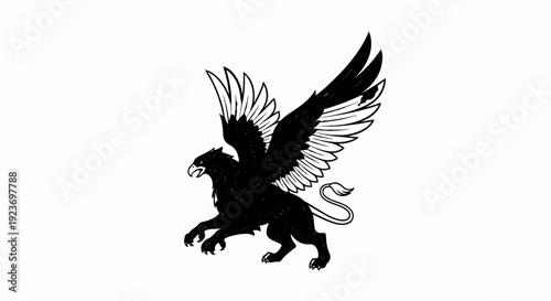 Mythical creature with eagle head, wings, and lion body, in black