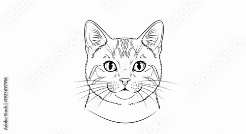 Realistic line art sketch of a tabby cat's face, showing whiskers