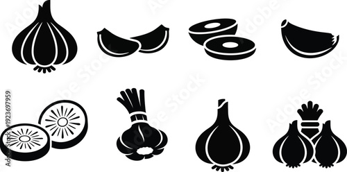 Garlic and onion icons collection for culinary design