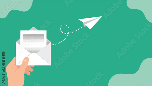 Effective communication concept features a hand holding an open envelope with a paper plane flying out to symbolize messaging.
