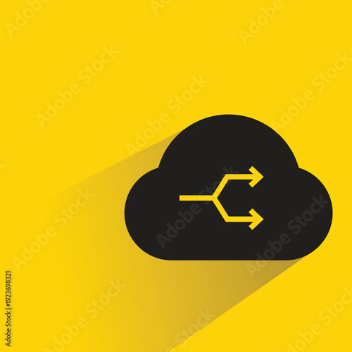 cloud and sync icon with shadow yellow background