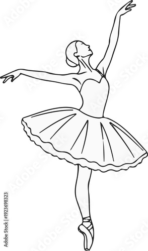 Outline of a ballet dancer in a tutu performing a graceful pose