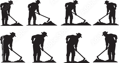 Man shoveling sand or soil in various poses sequence