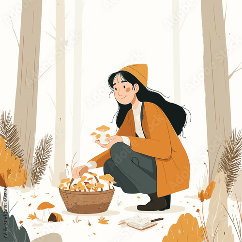 Forager Collecting Wild Forest Mushrooms