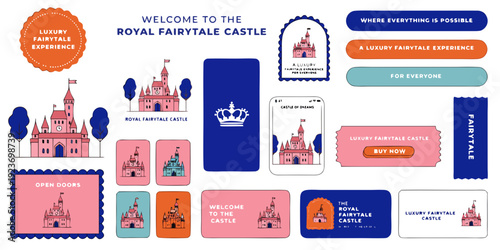 USA, US, U.S, United States - Royal Fairytale Castle SVG – Whimsical Pastel Fantasy Vector Design for USA Magical Travel, Kids Themes, Cards, Banners & Craft Projects