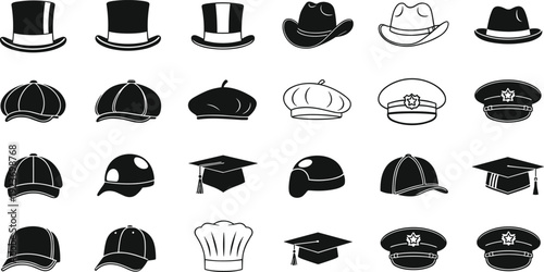 Black silhouettes of wolves in various poses including standing walking running and howling isolated on white background for wildlife nature design