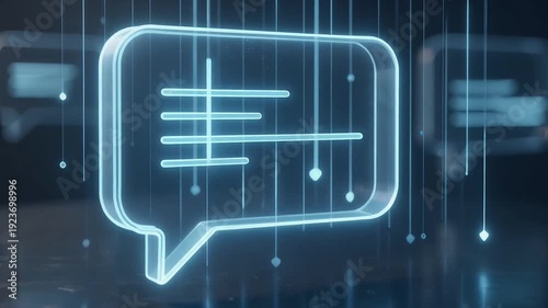 Futuristic chatbox interface with glowing lines on dark background