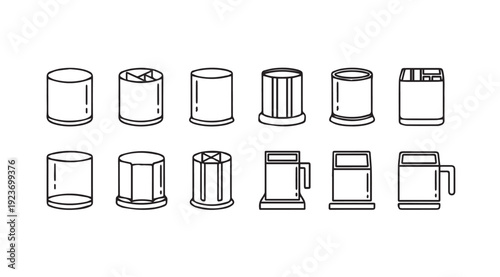 Collection of cylinder icons: simple line art, faceted, and with handles