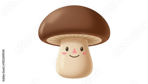 Cute cartoon mushroom with happy face isolated on transparent background