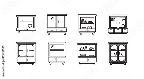Collection of Display Cabinets and Curio Cabinet Line Icons